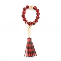 Bracciale portachiavi con perline di legno scozzesi rosse e nere con nappa in pelle PU - Quadri rossi e neri