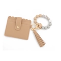 Beige silicone bead bracelet keychain with scallop edges card holder and fringe tassel - Beige Style (2)