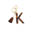 Acrylic tortoise shell letter K keychain with brown suede tassel and gold hardware - Letter K(K)