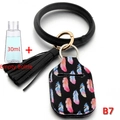 30ml portable hand sanitizer bottle with black leather wristlet and colorful feather sleeve - Feather Print with Tassel Style (B7)