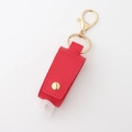 Portable red lychee faux leather hand sanitizer holder with gold metal keychain ring - Bright Red (10)