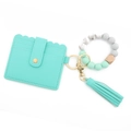 Mint green silicone bead wristlet with PU leather card holder and tassel keychain - Mint Green Style(3)
