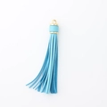 Sky blue leather tassel pendant with polished gold metal cap for keychain or bracelet - Blue