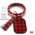 Red and black buffalo plaid wristlet keychain set with 30ml hand sanitizer bottle holder - Red & Black Plaid with Tassel Style (B8)