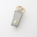 Portable gray PU leather keychain holder with refillable bottle and gold hardware - Grey (11)
