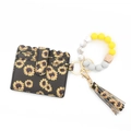 Sunflower print silicone bead bracelet keychain with PU leather wallet and tassel - Sunflower Print Style (4)