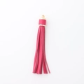 Vibrant rose red PU leather tassel keychain with golden metal clasp accessory - Rose Red
