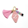 Pink acrylic diamond keychain with letter L, colorful beads and a silky fringe tassel - Letter Z