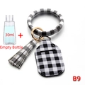 Portable 30ml black and white checkered hand sanitizer bottle cover with wristlet keychain - Black & White Grid with Tassel Style (B9)