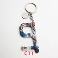 Portachiavi senza contatto in acrilico marmorizzato blu con anello e ciondolo in metallo - Stile Trama in Pietra Colorata (C11)