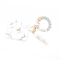 Silicone bead wristlet keychain with white marble leather card holder and tassel - Marble
