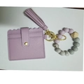 Purple silicone bead keychain bracelet with matching tassel and lychee pattern card holder - Purple (6)