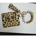 Leopard print card holder keychain with gray marble silicone beads and tassel wristlet - Leopard Print (7)