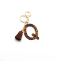 Leopard print acrylic letter Q keychain with brown tassel and gold hardware - Letter Q(Q)