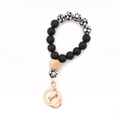 Halloween skull beaded keychain with matte black beads and golden lobster clasp - Black