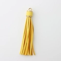 Vibrant yellow PU leather tassel keychain pendant with a gold metal cap and ring hook - Yellow