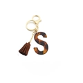 Leopard print acetate letter S keychain with brown suede tassel and gold hardware - Letter S(S)