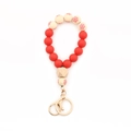 Porte-clés de Noël en perles de silicone avec perles en bois flocon de neige rouge - Rouge