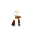 Leopard print acetate letter T keychain with brown tassel and gold metal hardware - Letter T(T)
