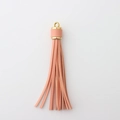 Orange pink PU leather tassel charm with golden metal cap for keychains and bags - Peach