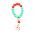 Détail du porte-clés en perles de silicone rouge et vert avec perle bois et fermoir doré - Style de Surpiqûre Contrastée Rouge Vert (5#)