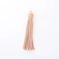 Pale pink PU leather tassel pendant with shiny gold metal ring for keychains - Pink