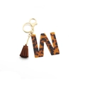 Leopard print acrylic letter W keychain with dark brown tassel and gold hardware - Letter W(W)