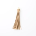 Champagne gold and khaki PU leather tassel charm keychain with a metallic ring - Khaki