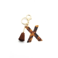 Leopard print acrylic letter X keychain with brown tassel and gold hardware - Letter X(X)