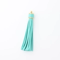 Light blue PU leather tassel keychain with gold metal ring for bags and accessories - Mint Green