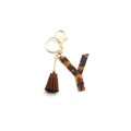 Leopard print pattern acrylic letter Y keychain with brown tassel and gold hardware - Letter Y(Y)