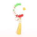 Christmas silicone bead wristlet keychain with yellow leather tassel and gold ring clasp - Festive Mixed Color With Yellow Tassel (A1)