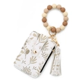 Silicone bead keychain bracelet with floral card holder and tassel in earth tones - Khaki Small Flower (2606)
