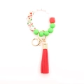 Christmas silicone bead keychain bracelet with green and red beads and red leather tassel - Christmas Style Colored Bead With Red Tassel (A3)
