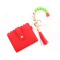 Weihnachts-Silikonperlen-Armband mit roter Kartenbörse aus Leder und festlichem Anhänger - Rot