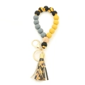 Sunflower silicone bead bracelet keychain with grey beads and leather tassel pendant - Multi-Bead Sunflower Style