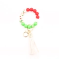 Christmas silicone bead keychain bracelet with red, green, and floral beads and white tassel - Red Green Floral Bead With White Tassel (A5)