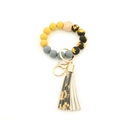 Sunflower silicone bead bracelet keychain with yellow and grey beads and floral tassel - Sunflower Pendant Style