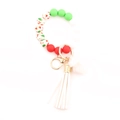 Christmas silicone bead bracelet keychain with red and green beads, tassel and pompom - Christmas Tree Pattern Bead With White Pom Pom (B2)