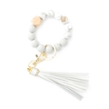 Grey and marble silicone bead bracelet keychain with wooden accent and leather tassel - Marble
