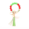 Christmas silicone bead bracelet with red and green beads, tassel and white pom pom - Red Green Mixed Bead Two-color Tassel White Pom Pom (B3)