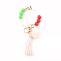 Christmas silicone bead bracelet with red and green beads, white pom pom and tassel - Christmas Pattern Bead White Tassel White Pom Pom (B4)