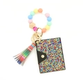 Silicone bead keychain bracelet with colorful rhinestone wallet and rainbow tassel pendant - Macaron Multicolor Style (2)