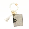 Glittering black rhinestone card holder wallet with white marble beaded bracelet and tassel - Marble Pattern Rhinestone Style (3)