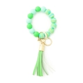 Vibrant green silicone bead bracelet keychain with marble pattern and leather tassel - Green Marble Style (1)