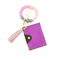 Purple glitter mini wallet wristlet keychain with silicone beads and purple tassel - Purple Glitter Style (4)
