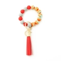 Colorful silicone bead bracelet keychain with red leather tassel and golden metal clasp - Red Striped Style (2)