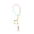 Pink and mint green silicone bead keychain bracelet with a wooden bead and leather tassel - Light Purple