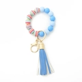 Blue silicone bead keychain bracelet with striped beads and deep blue leather tassel - Blue Striped Marble Style (3)