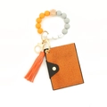 Orange silicone bead wristlet keychain with matching tassel and glitter wallet - Orange Marble Style (5)